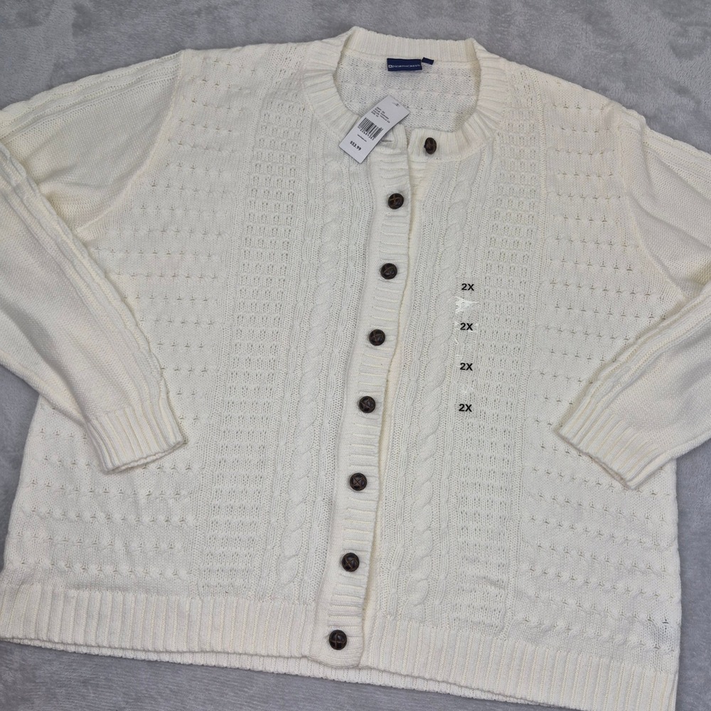 Northcrest Womens 2X Cardigan Sweater Vanilla Ice Cable Knit Button Front NWT